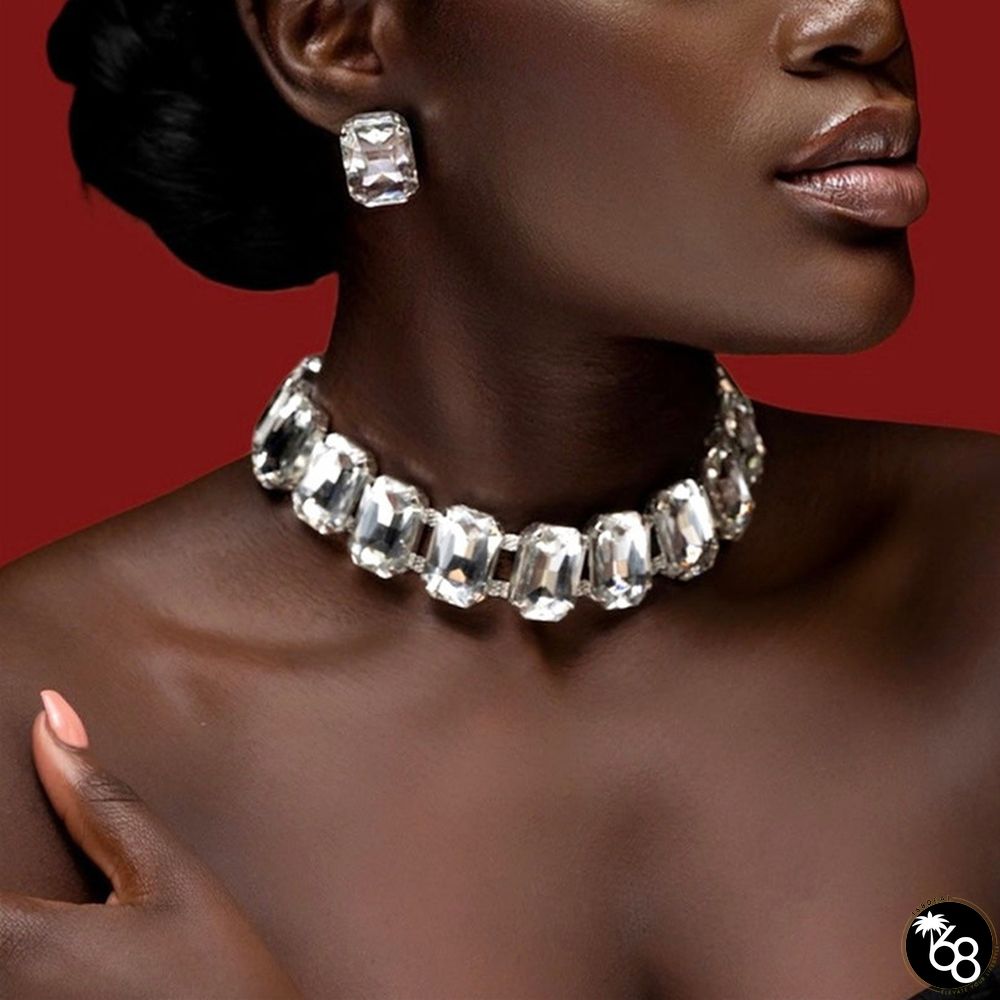 Daily Party Solid Patchwork Rhinestone Earrings Necklace Set | 168DEAL