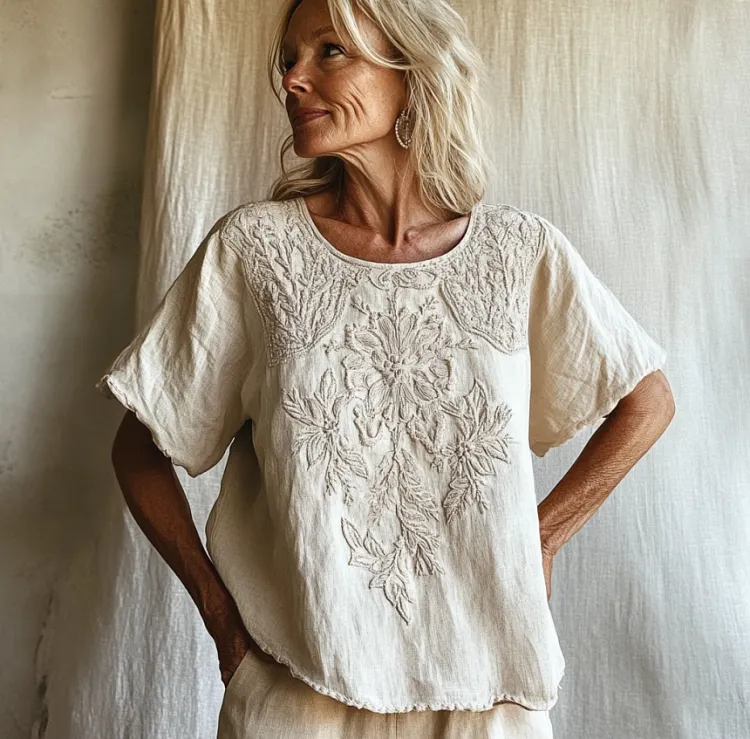 Lunivibe Vintage Floral Art Cotton Linen Comfy Shirt