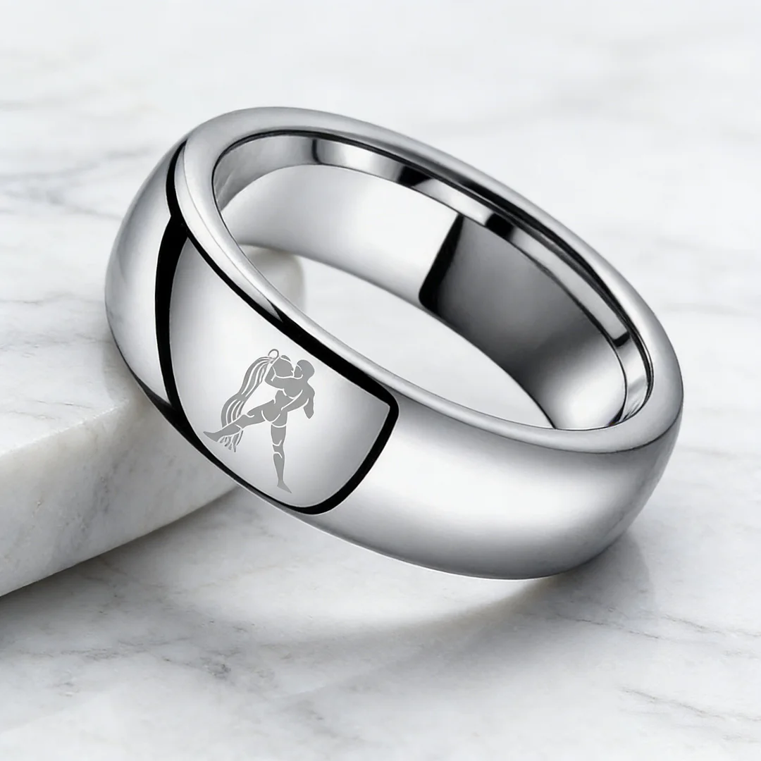 Dome Sliver Tungsten Carbide Rings Aquarius Couples Tungsten Wedding Bands for Men or Women 4MM 6MM 8MM