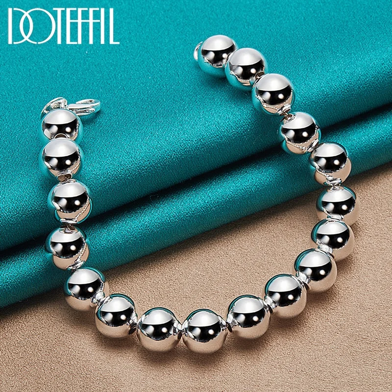 925 Sterling Silver 10mm Hollow Ball Beads Chain Bracelet For Woman Jewelry