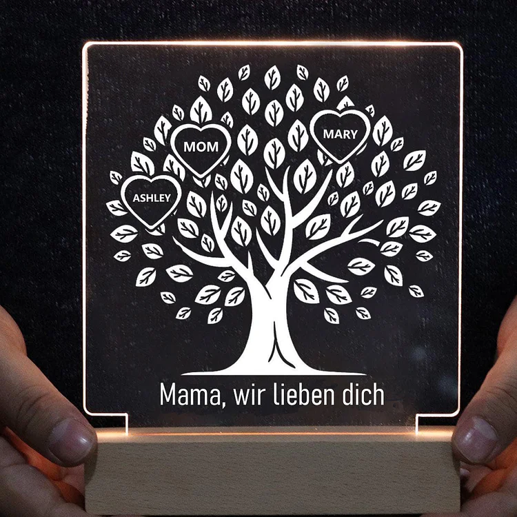 Kettenmachen Personalisierbarer 3 Namen & Text Familienbaum Acryl Nachtlicht - für Familie