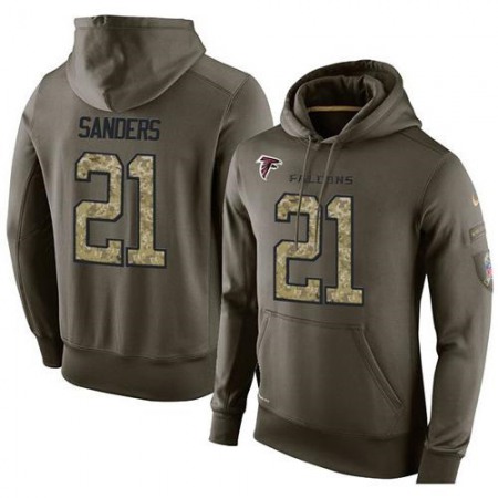 NFL Men's  Atlanta Falcons #21 Deion Sanders Stitched Green Olive Salute To Service KO Performance Hoodie