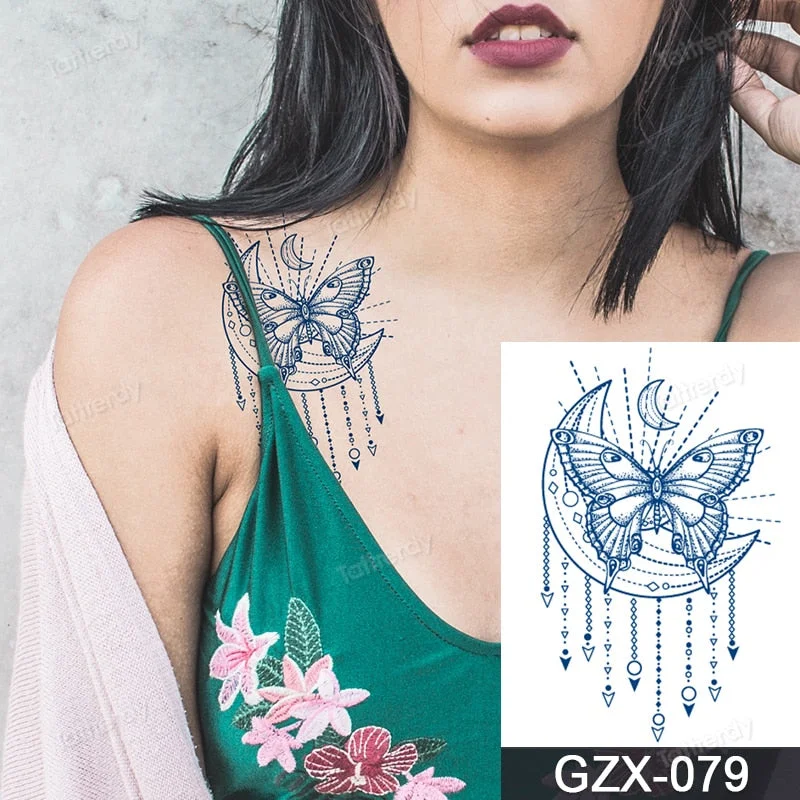 Juice Ink Natural Tattoo Water Transer Long Lasting Blue Semi-permanent Temporary Tattoos Small Hand Sleeve Armband Painting