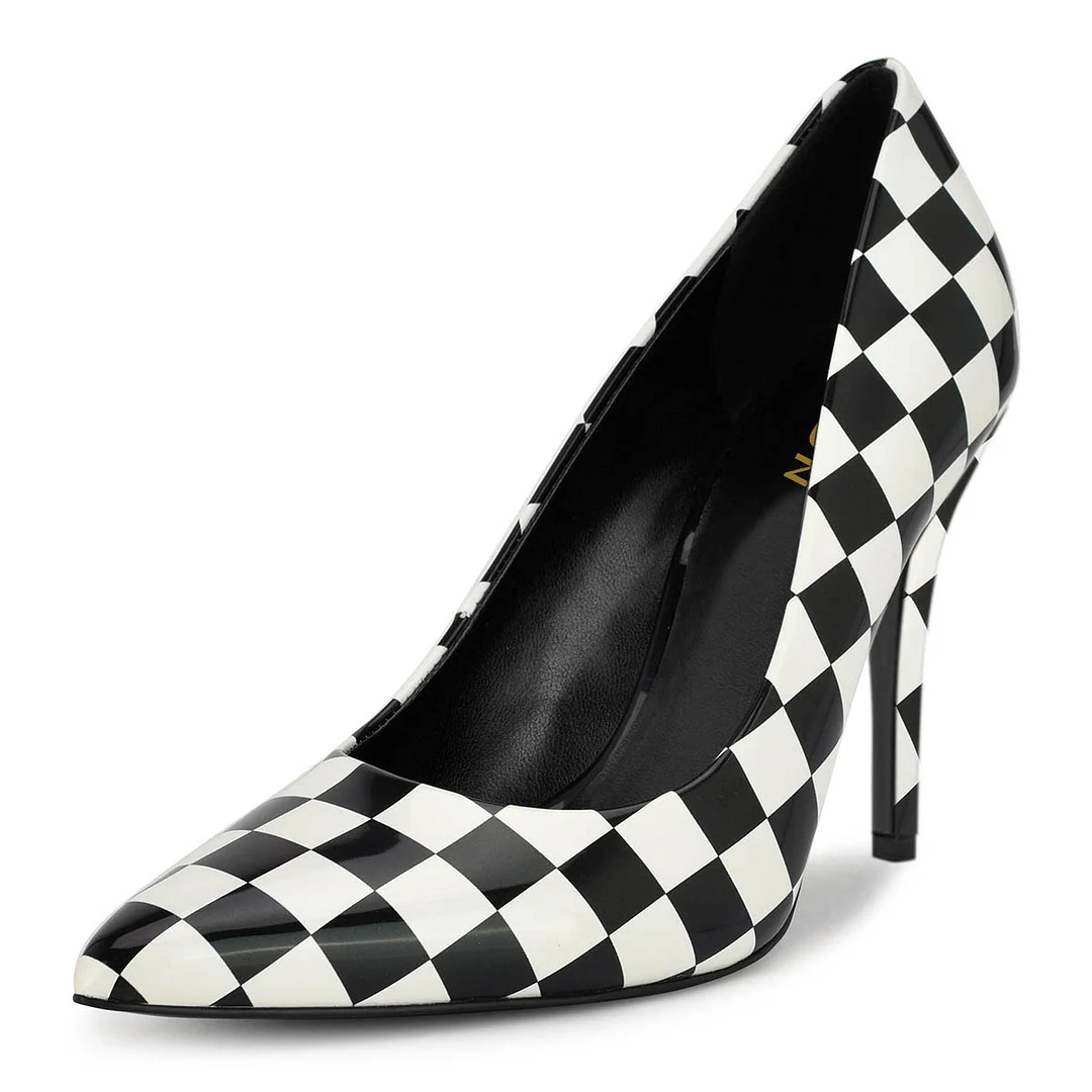 Black & White Blocks Pointed Toe Stiletto Heel Pumps for Women