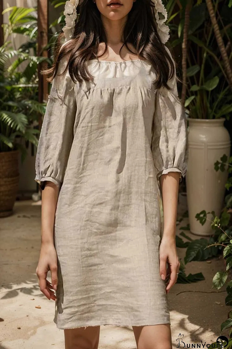 cotton linen loose casual half sleeve mini dress