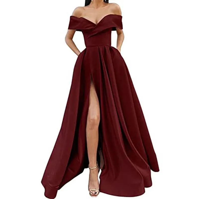 Brownm Brownm 2025 New Party Evening Dress Word Shoulder-Singing Noodles Long Overseas Warehouse Dress