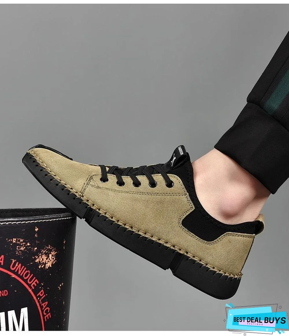 Men Leather Casual Big Size Flats Shoes