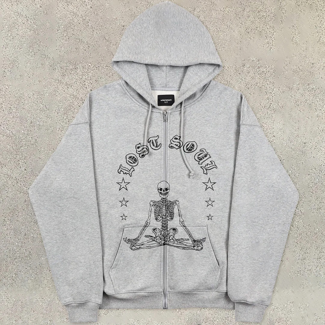Try a retro-print zip-up hoodie