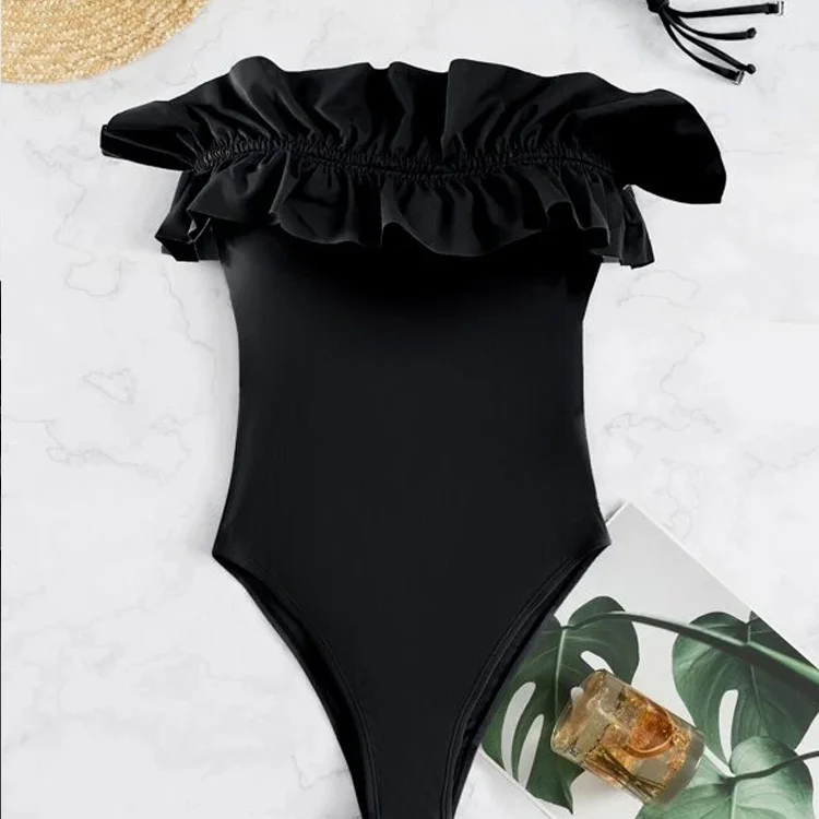 Ruffle Solid Color One Piece Swimsuit