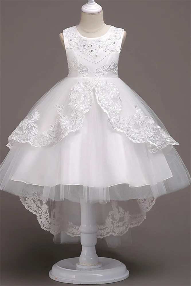 Luluslly Lace Appliques Sleeveless Flower Girl Dress Tulle