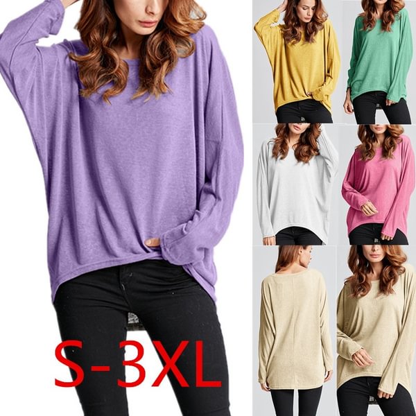 Spring Plus Size Women's T Shirts O Neck Loose Pullover Casual Jumper Blouse Tops - BlackFridayBuys
