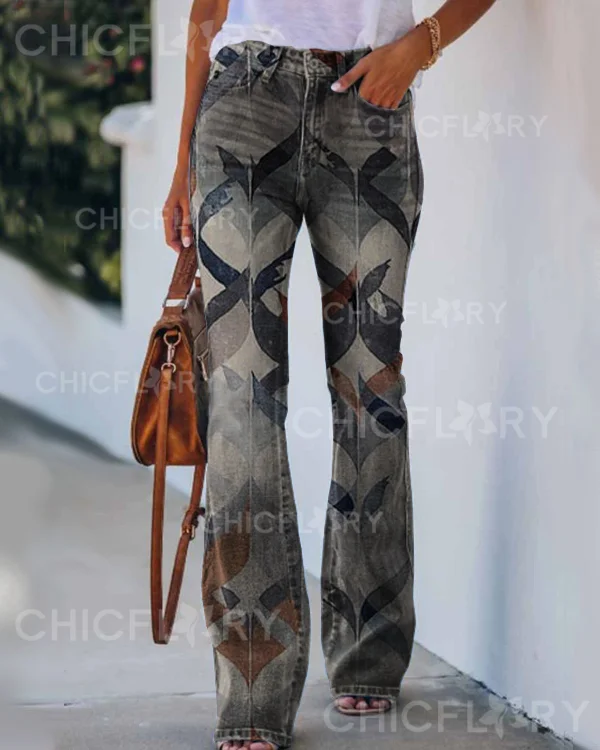 Women's Vintage Check Print Casual Pants