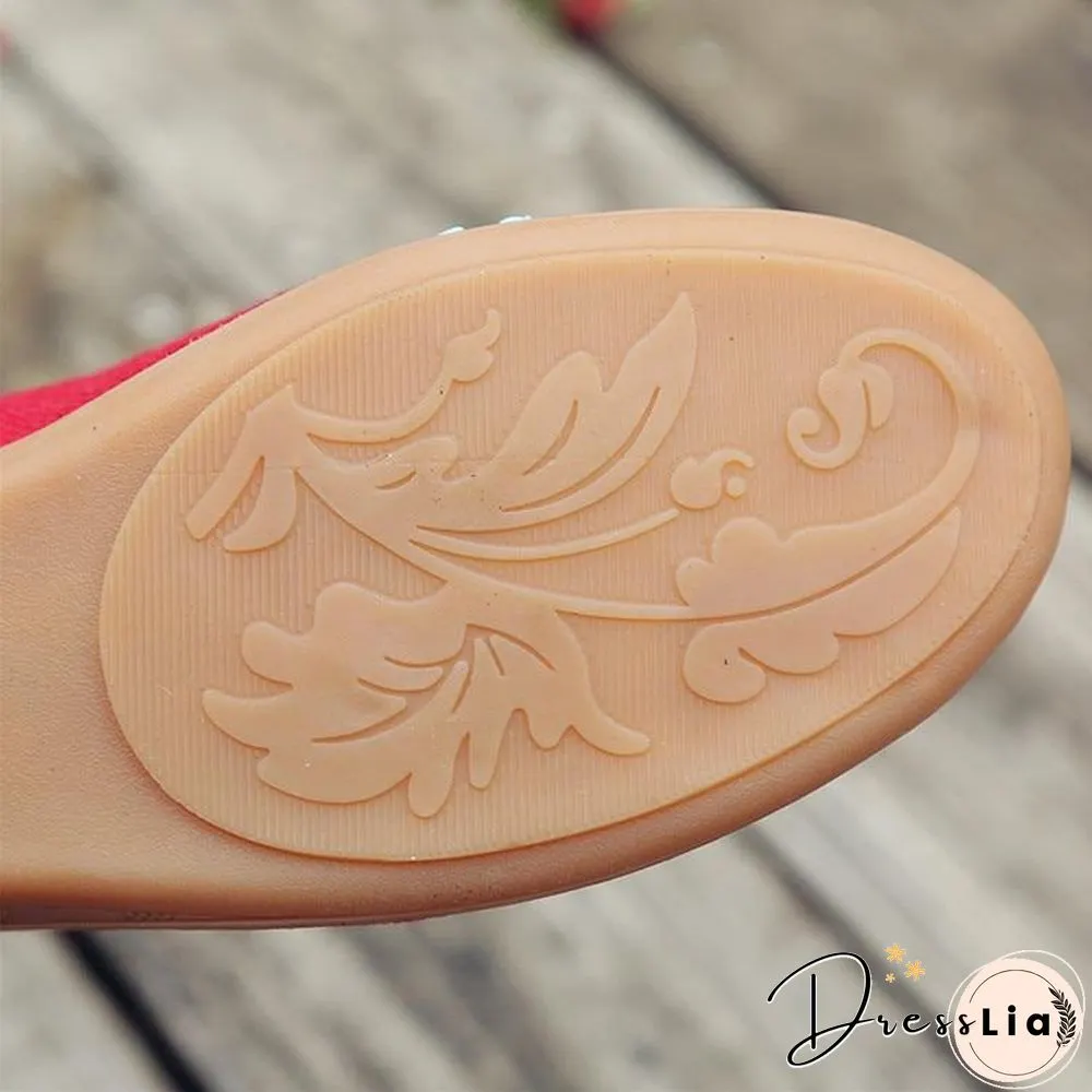 3D Flowers Women Linen Slip On Ballet Flats Breathable Fabric Shoes