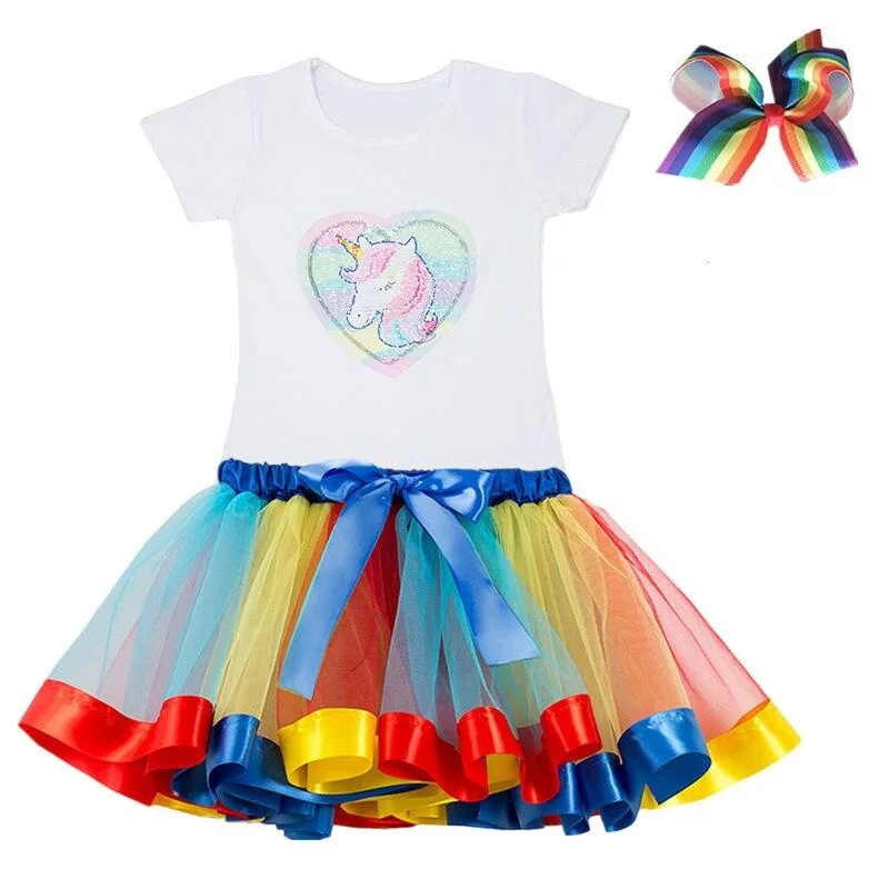 Unicorn Clothing Sets Baby Girls Clothes 2021 Summer Princess Party Unicorn Colorful tutu Dress Kids Birthday Ball Gown Dresses