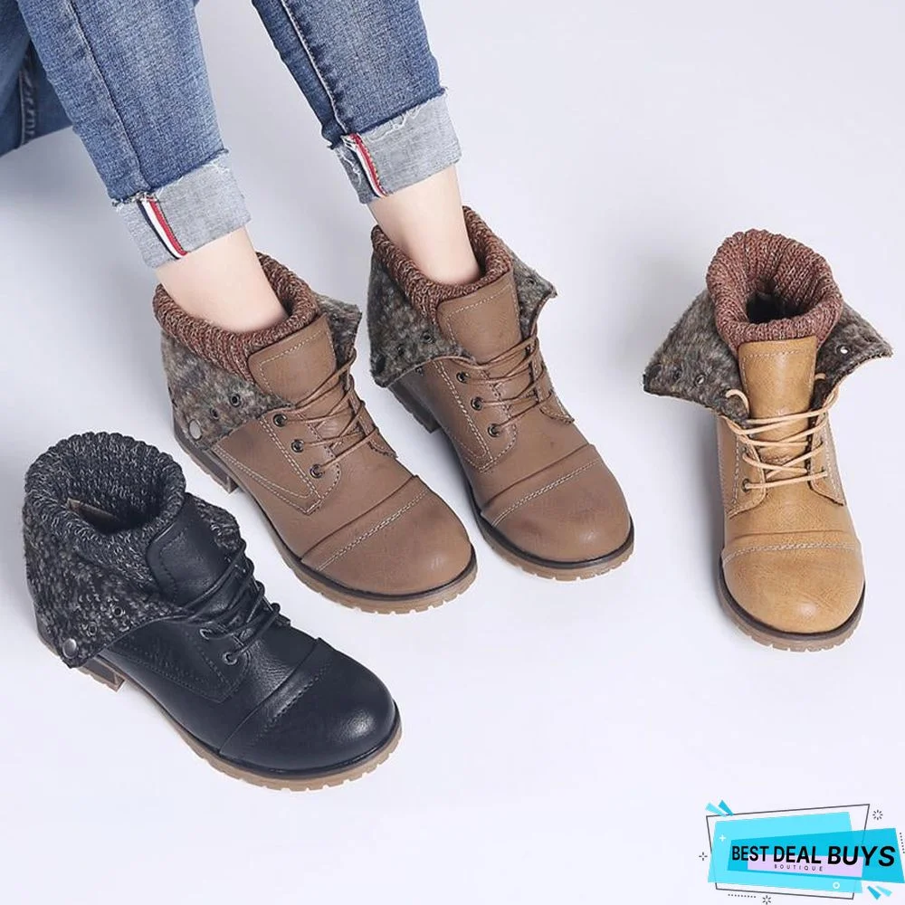 Winter Women's Ankle Boots Shoes Genuine Leather Lace Up Platform Boots Woman Warm Plush Snow Boots Women
