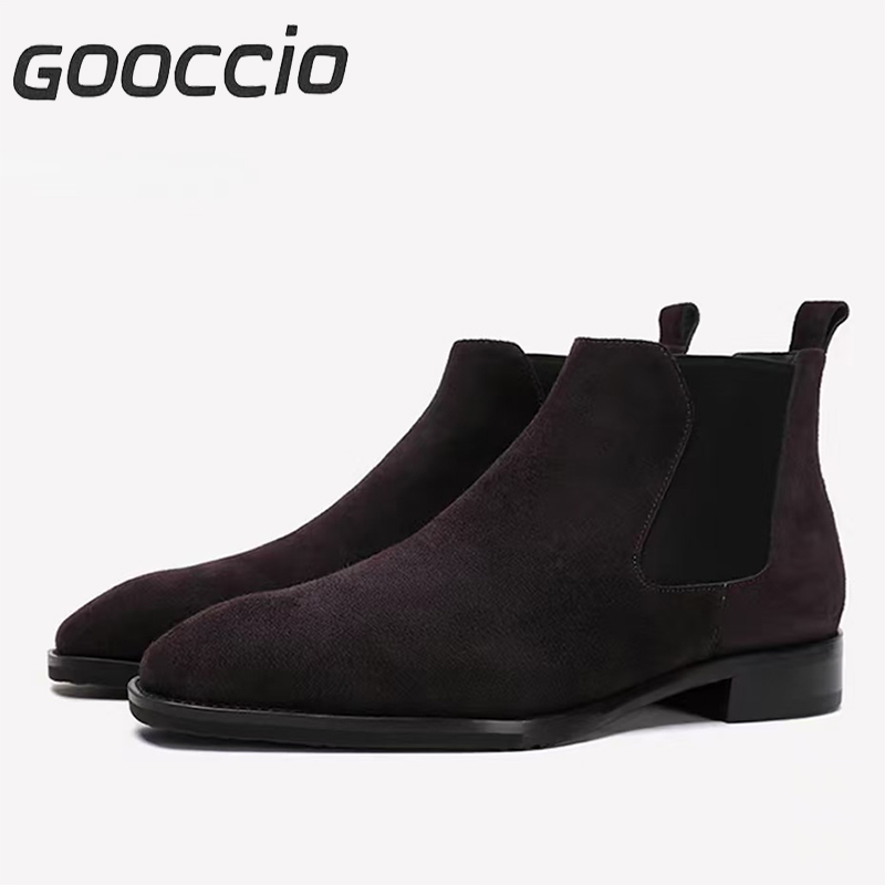 NJ213  Suede Calf-Skin Chelsea Boots For Men GOOCCIO   