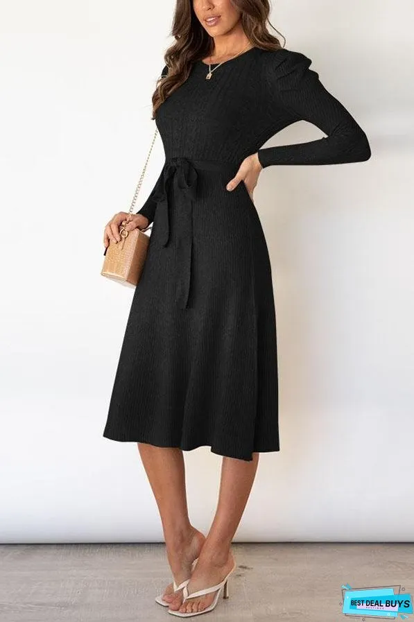 Bubble Long-sleeved Knitted Mid-length Dress
