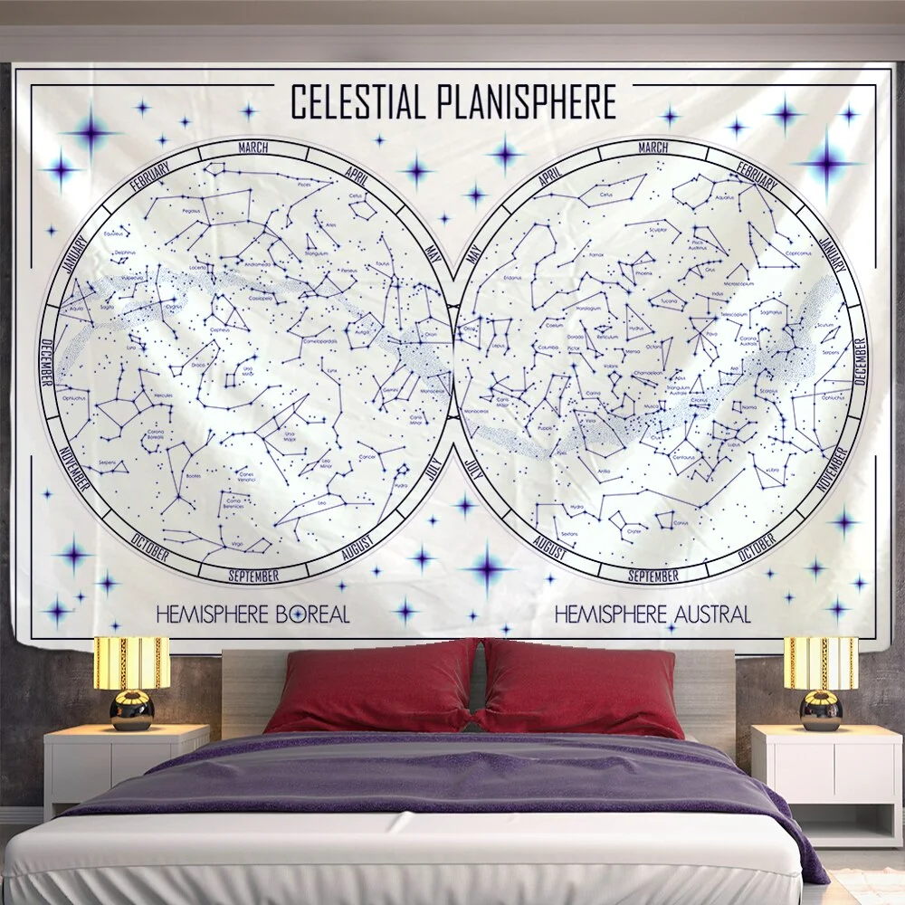 Sun Constellation Compass Mandala Tapestry Wall Hanging Celestial Wall Tapestry Hippie Wall Carpets Dorm Decor Psychedelic Tape