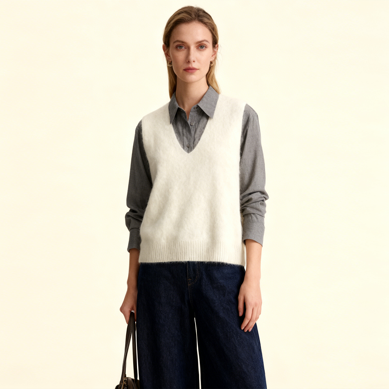 Women's Brushed Wool Sweater Vest REAL SILK LIFE