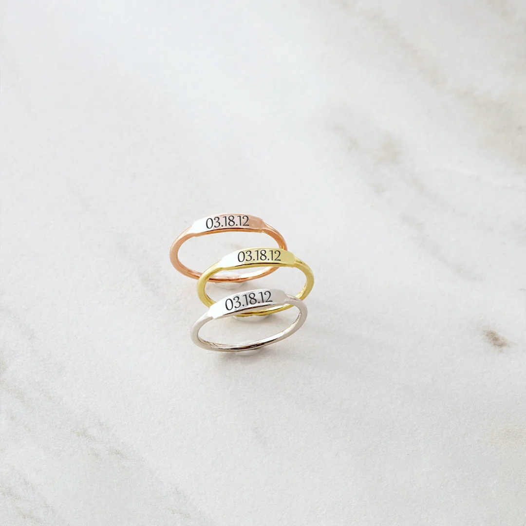 Bar Ring With Engraved Date Personalized Stacking Ring