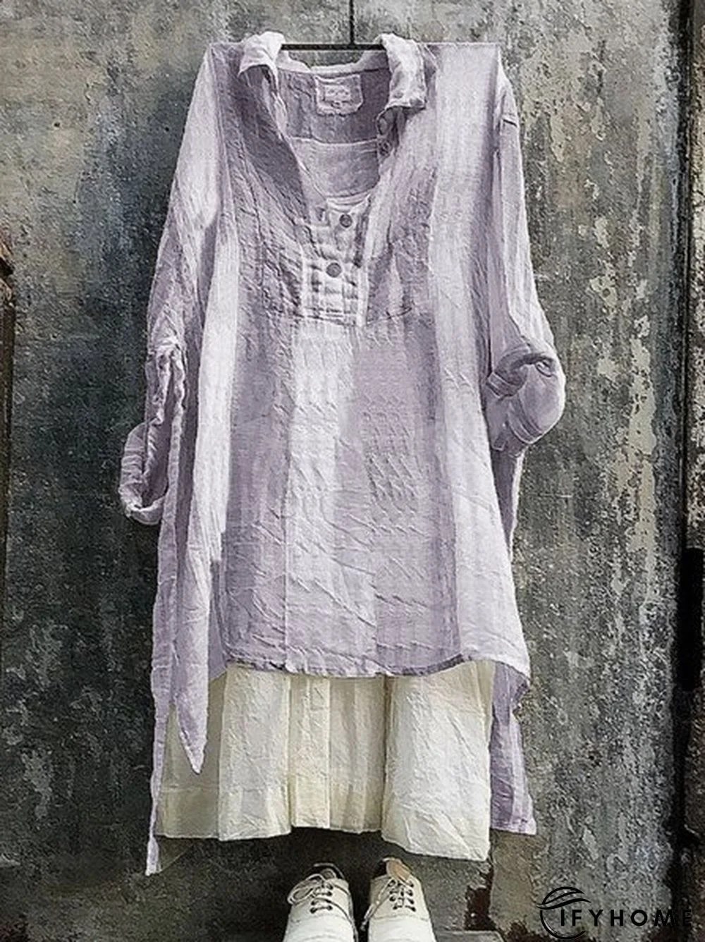 Casual Striped 3/4 Sleeve V Neck Bat Sleeve Tunic Top | IFYHOME