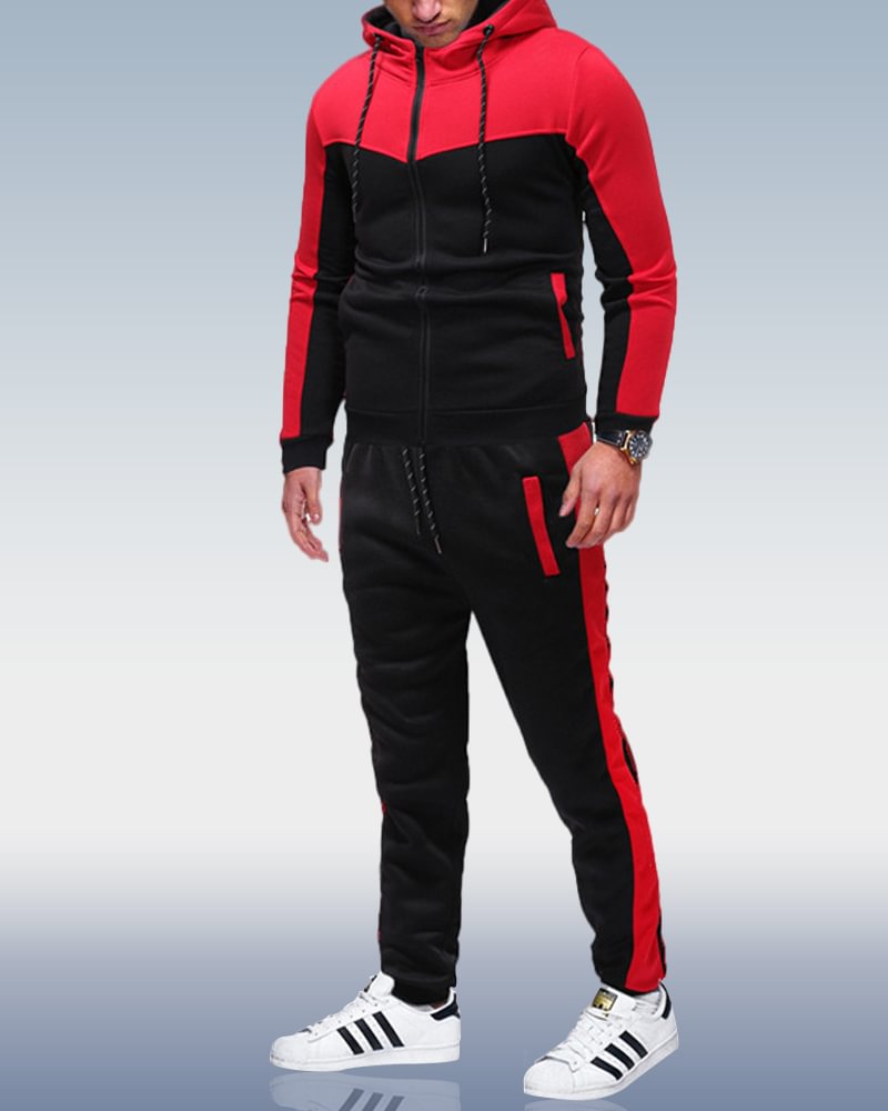 Men's Red Hoodie Casual Two Piece Set