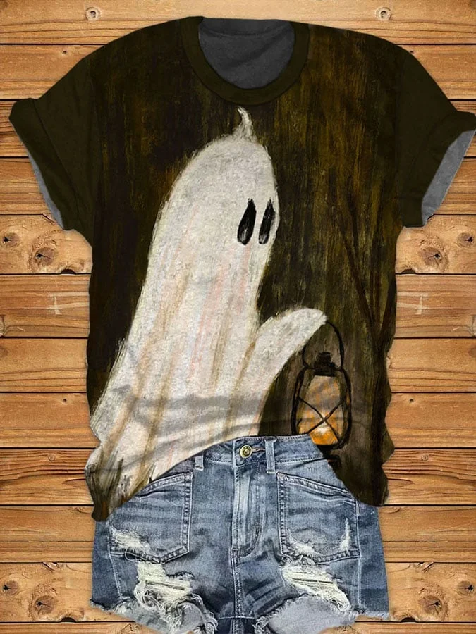 👻Buy 3 Get 10% Off👻Women's Casual Ghost Art Printed Short Sleeve T-Shirt