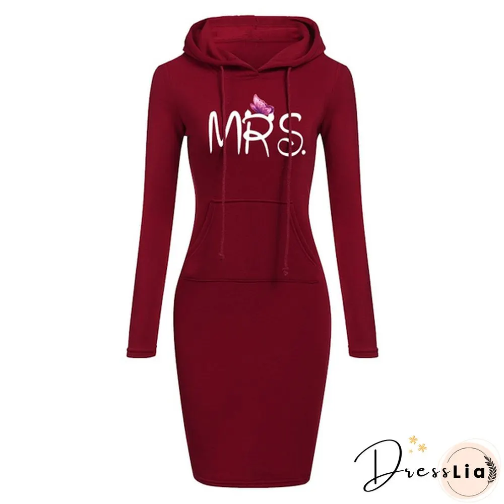 Women's Casual Dress Outdoor Sports Pullover Pocket Hooded Slim Dress