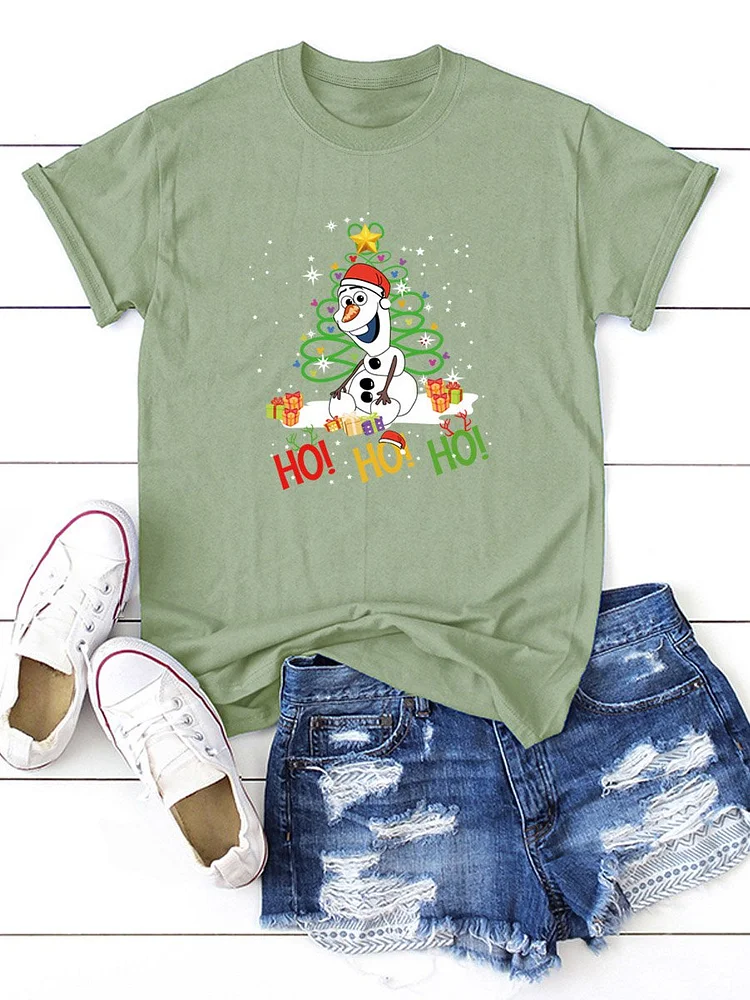 Bestdealfriday Ho Ho Ho Christmas Snowman Printed Round Neck Casual Short Sleeve T-Shirt