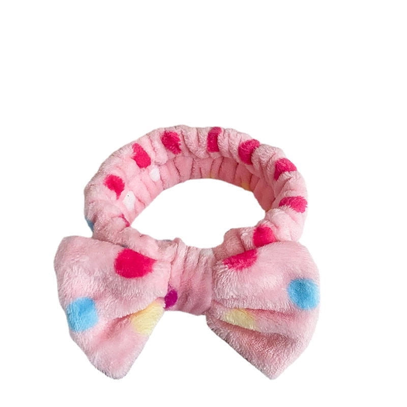 Leopard Stripe Bow Hair Band Women’s Face Washing Sports Hair Band Coral Fleece Hair Accessories