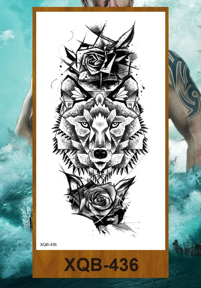 Temporary Tattoo Stickers Men Women Adult Girl Chest Flower Arm Leg Fake Tatoo Semi Permanent Tiger Wolf Beauty & Beast Body Art
