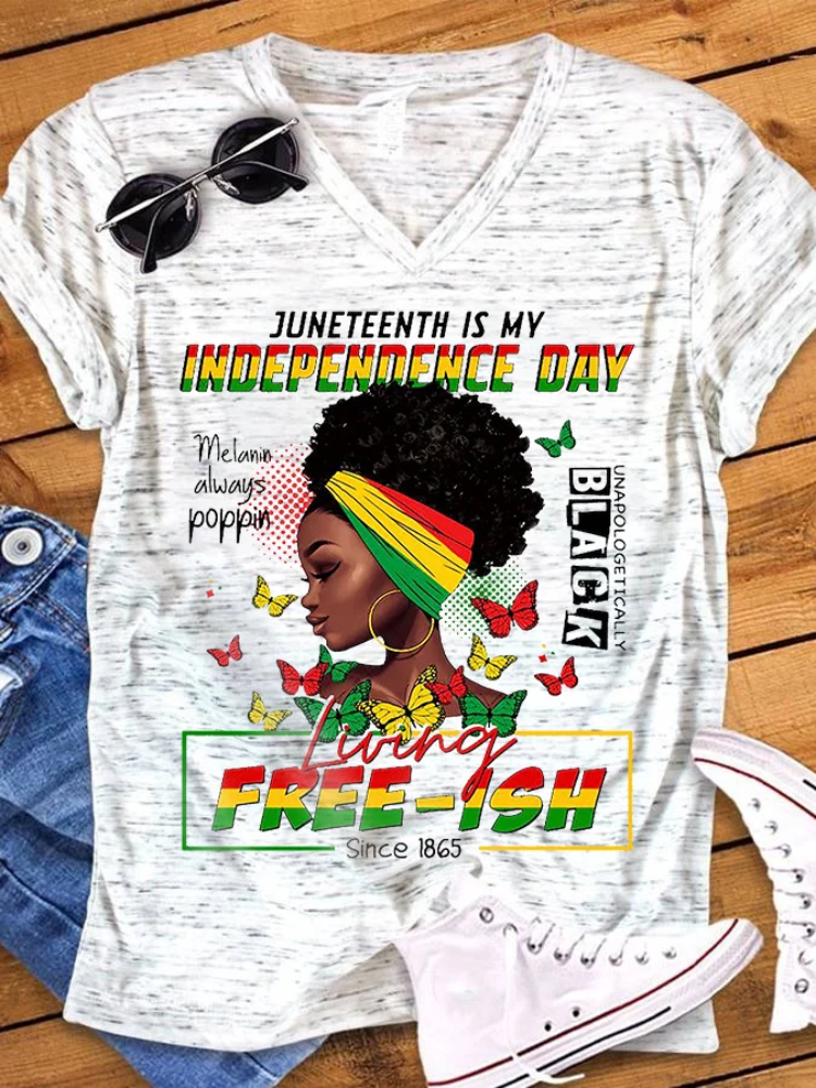 VChics Women's Freedom Juneteenth Since 1865 Juneteenth Is My Independence Day Print V-Neck T-Shirt