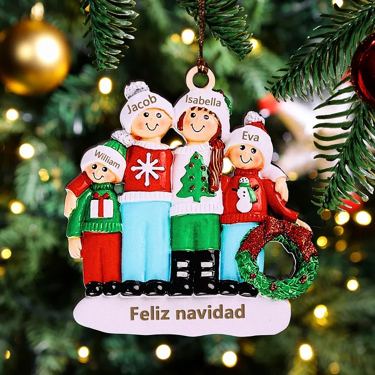 Navidad-Ornamento muñecos navideño de madera 4 nombres y 1 texto personalizados adorno del árbol