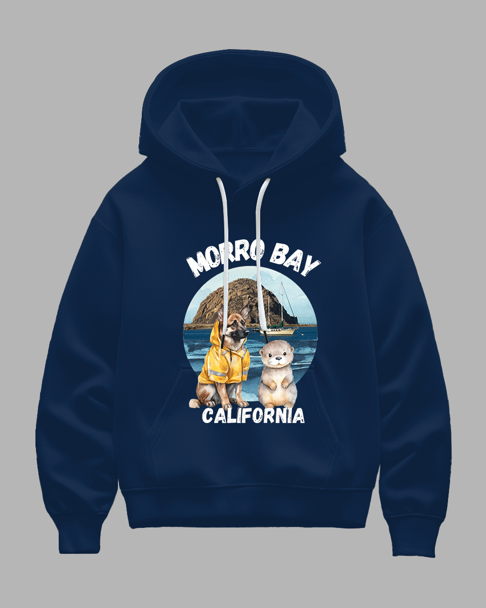 Men's Big and Tall Navy Blue Morro Bay California Printed Hoodie