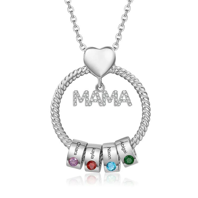 Personalisierte 4 Namen Gravur "MAMA" Halskette mit 4 Geburtssteinen