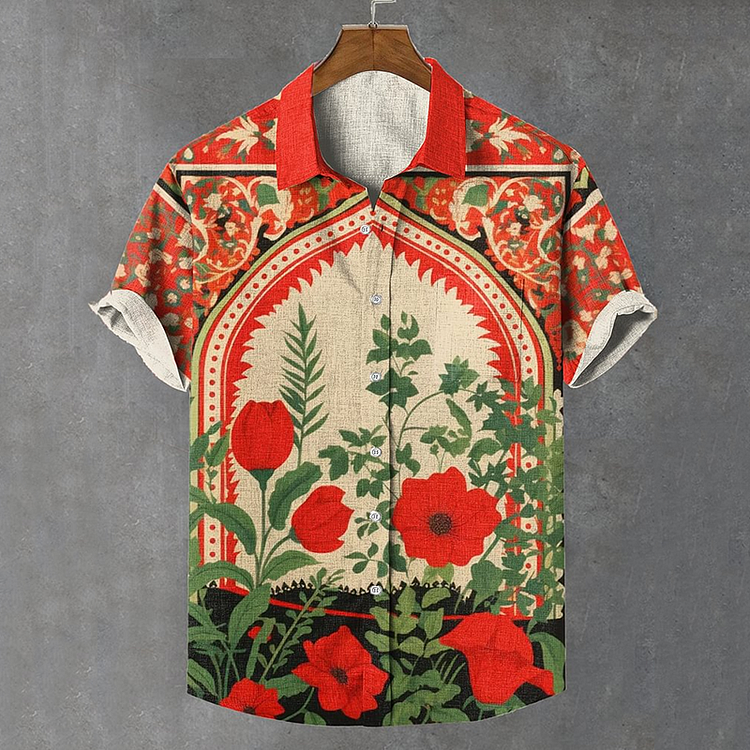 Men's Freedom Peace Middle East Boho Totem Art Casual Short Sleeve Shirts