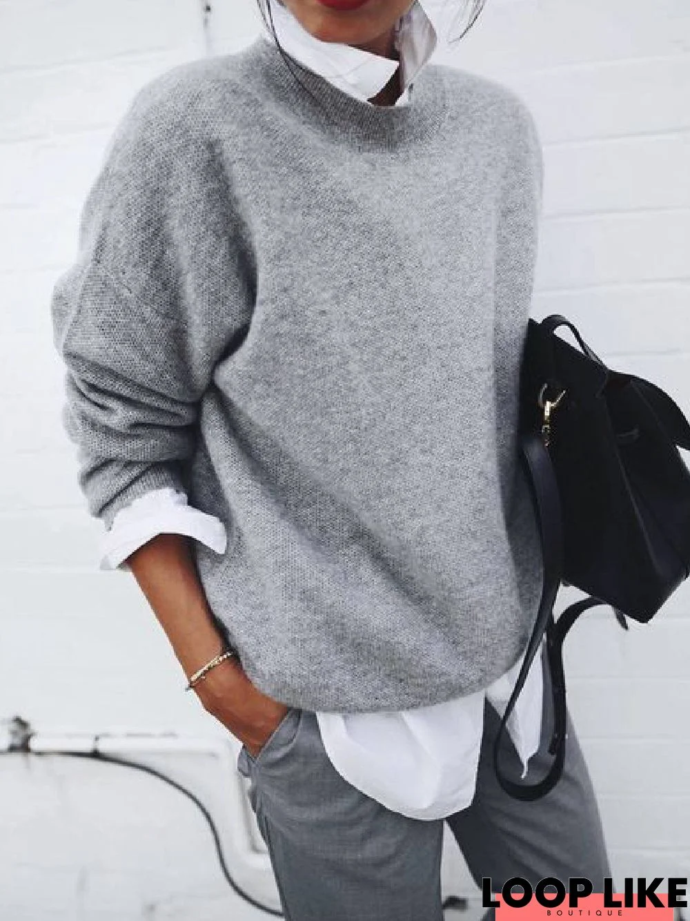 Grey Long Sleeve Casual Shirt & Top