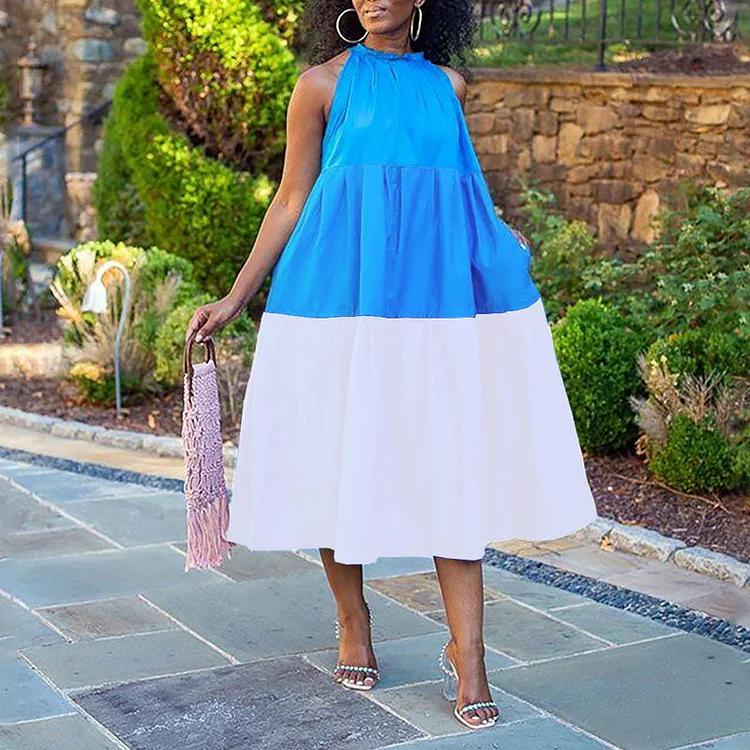 Colorblock Sleeveless Loose Midi Dress - IRBOOM Fashion Clothing
