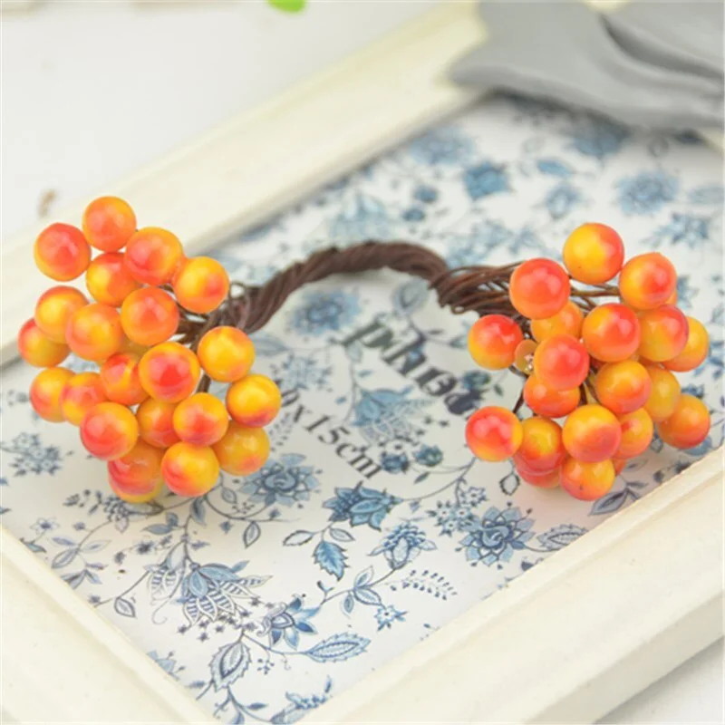 25pcs/50 Heads 0.7cm Mini Fake Fruit Small Double heads Berries Artificial Flower cherry Stamen Wedding Christmas Decorative