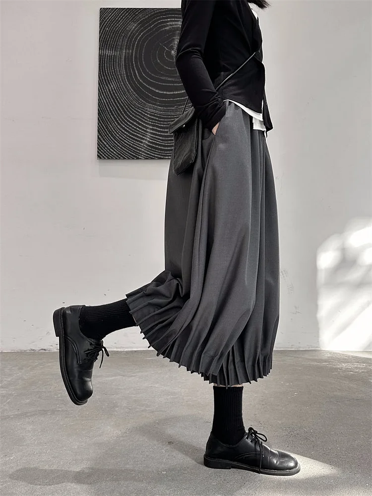 Pleated Loose Darkwear Design Slacks Pants-dark style-men's clothing-halloween