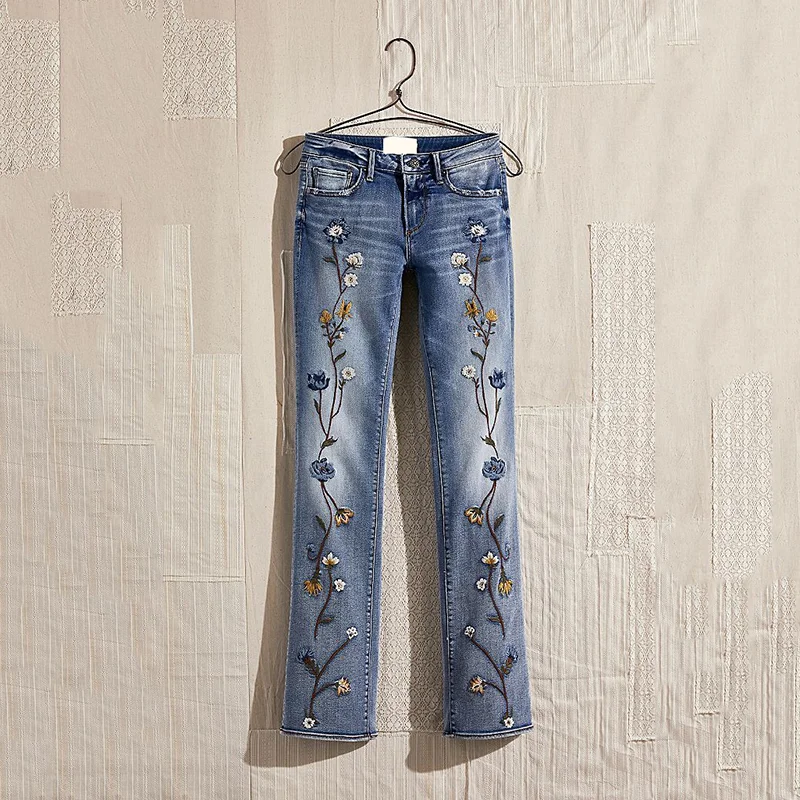 Vintage Floral Embroidery Art Design Jeans
