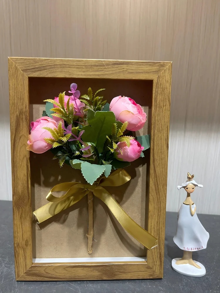 Pink Ranunculus Realistic Framed Bouquet (6.7*9.6 in) - 3D Artificial Flower Decoration for Living Room & Desktop