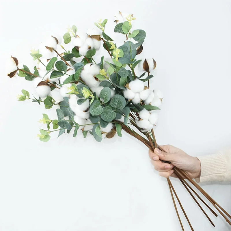 Naturally Dried Cotton Flower Artificial Plants Floral Branch for Wedding Party Home Garden Decoration Fake Flowers DIY Bouquet