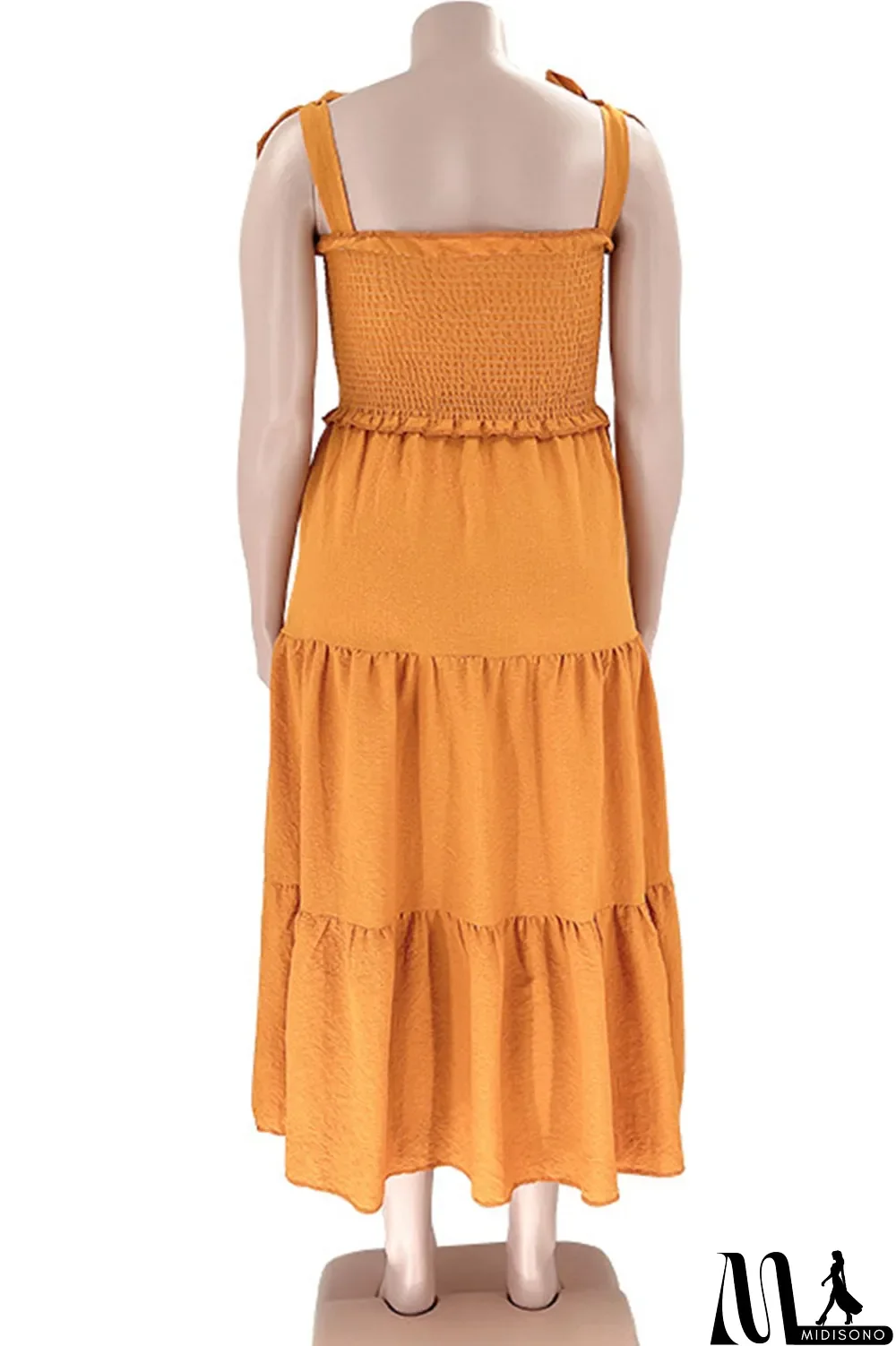 MidiSono - Pink Casual Sweet Solid Bandage Patchwork Fold Spaghetti Strap Sling Dress Plus Size Dresses