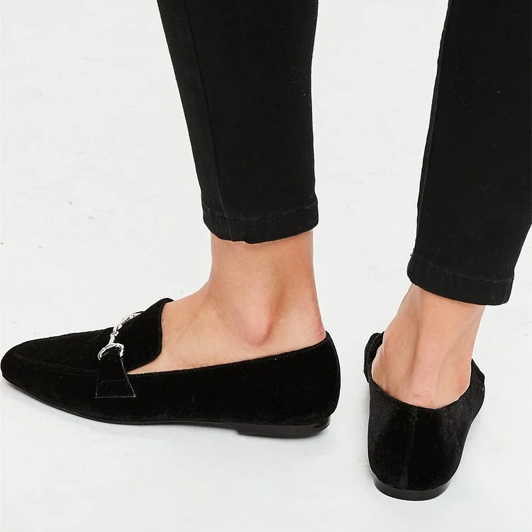 Black Velvet Square Toe Loafers Flats Vdcoo