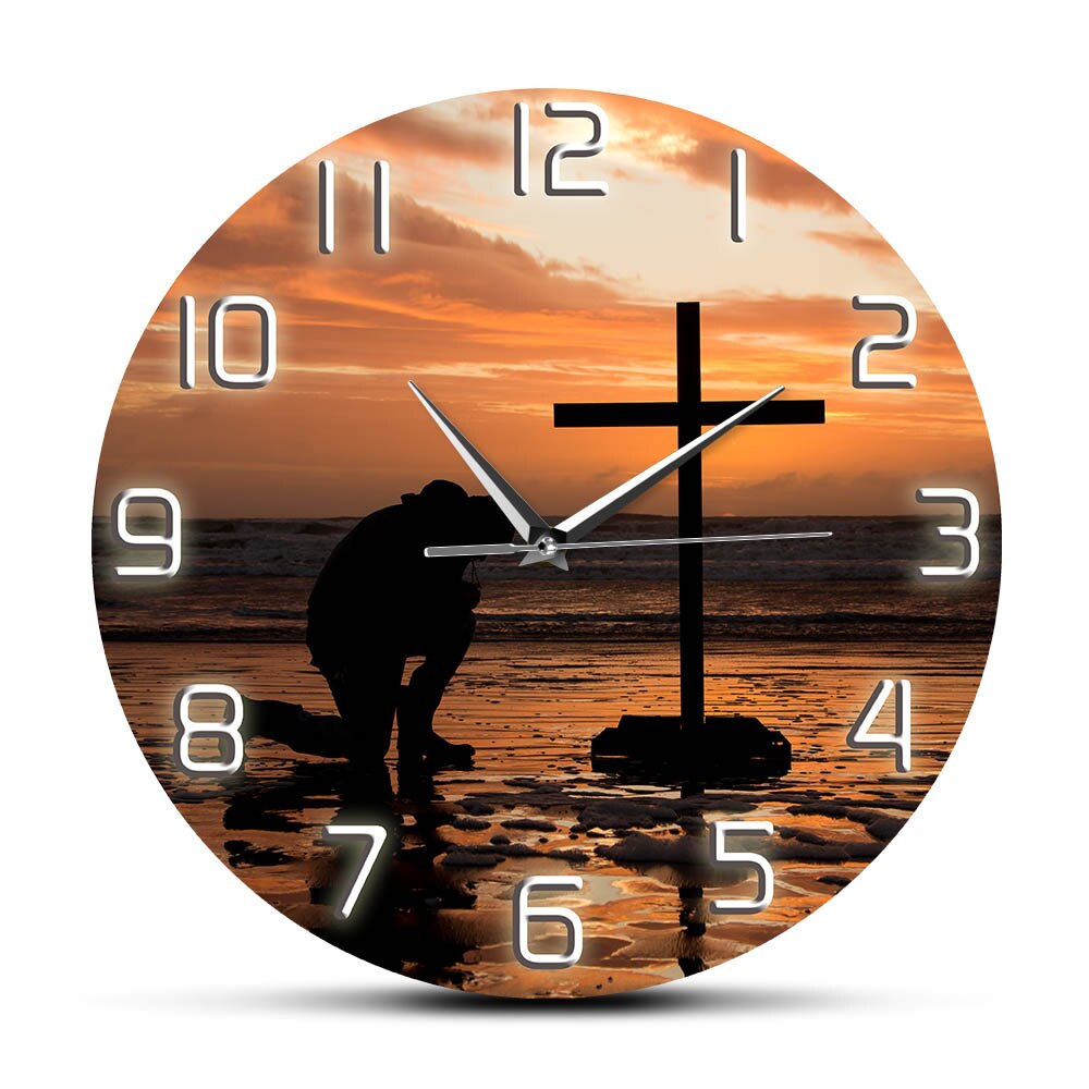 

Godly Man Kneeling Pray - Frameless Acrylic Wall Clock, 501 Original