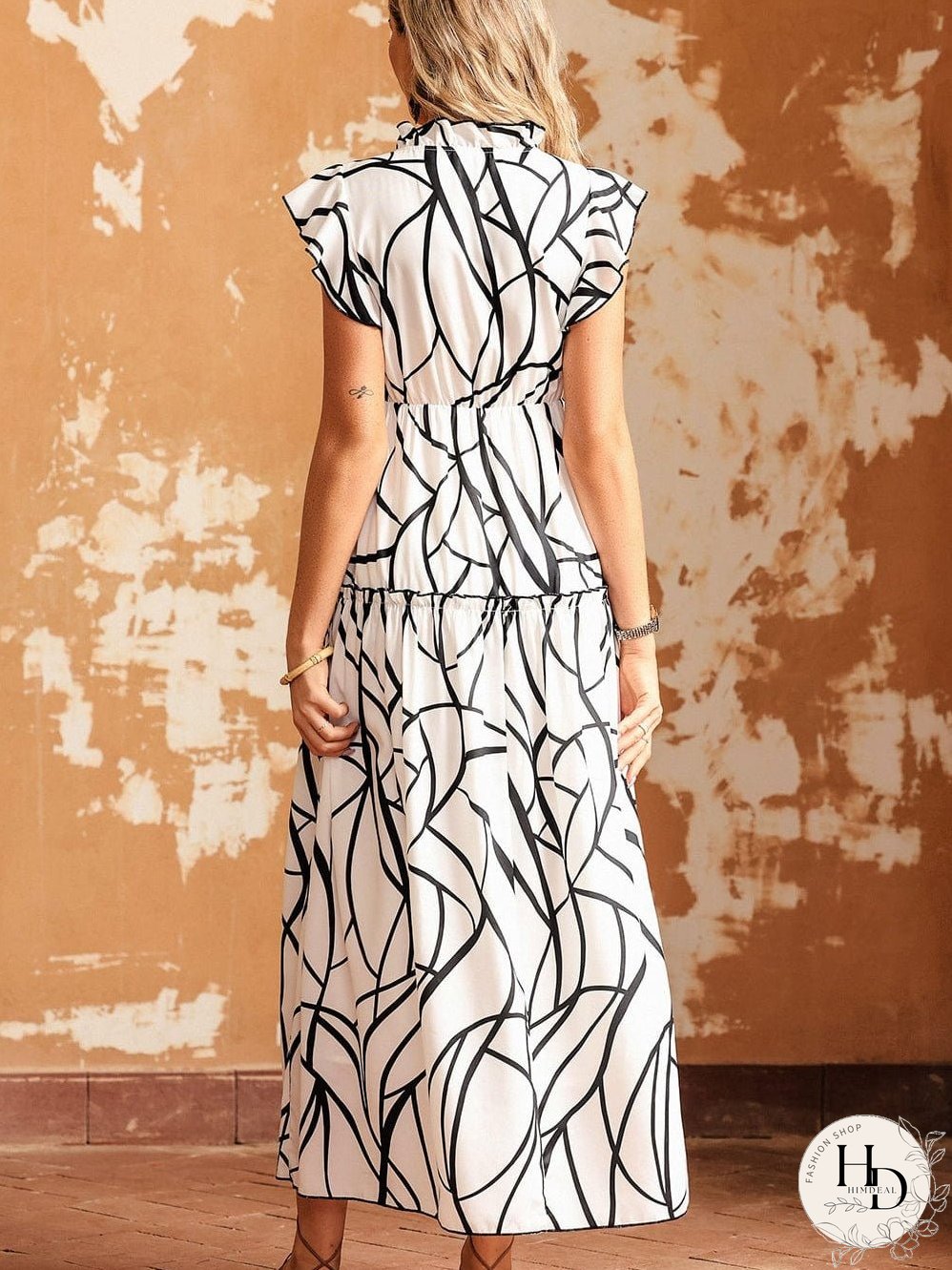 Tiered Maxi Dress with Abstract Faces