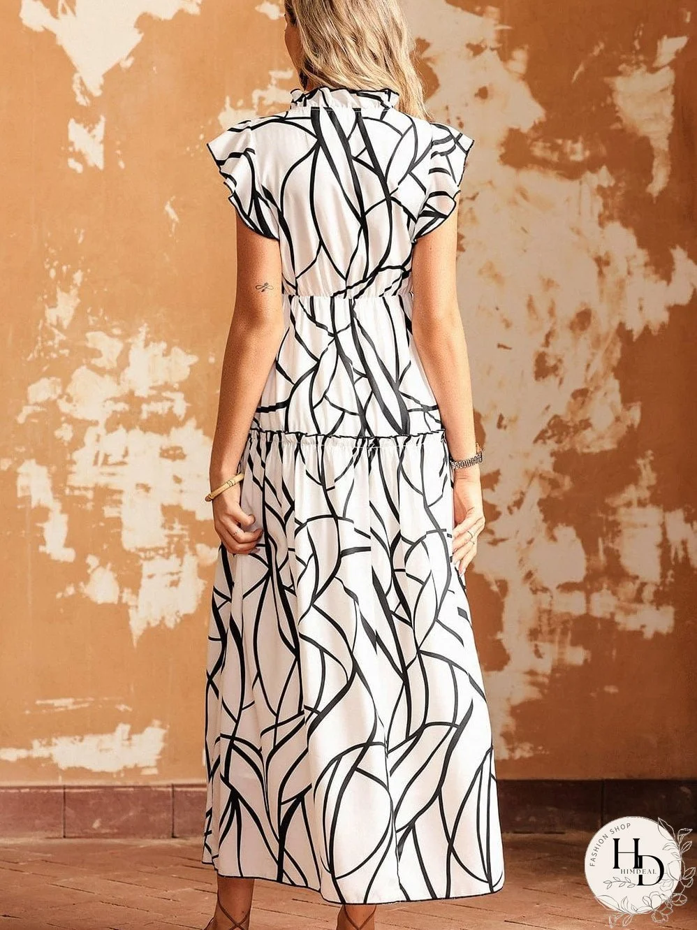 Tiered Maxi Dress with Abstract Faces