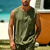 Men's Retro Vacation Cotton Linen Sleeveless Lace-Up Tank Top by Inlyline