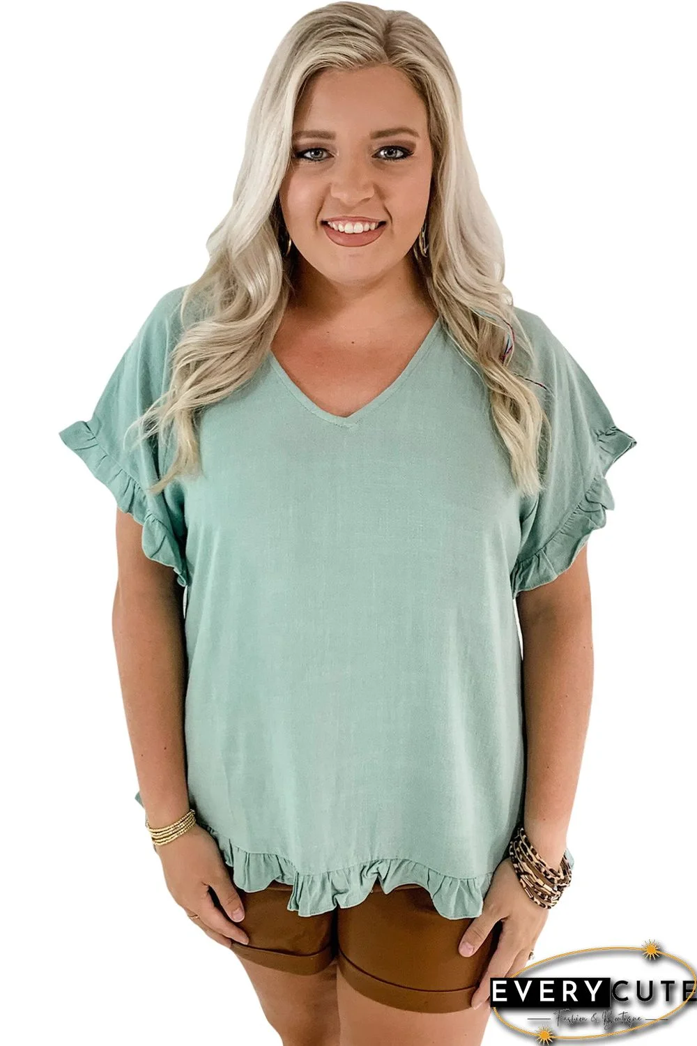 Green Backside Floral Patches Plus Size Top